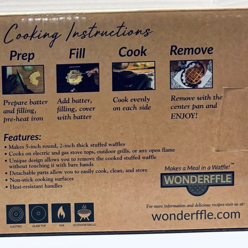 Wonderffle Stuffed Waffle Maker Cast Aluminum Nonstick Belgian Iron Open Box New